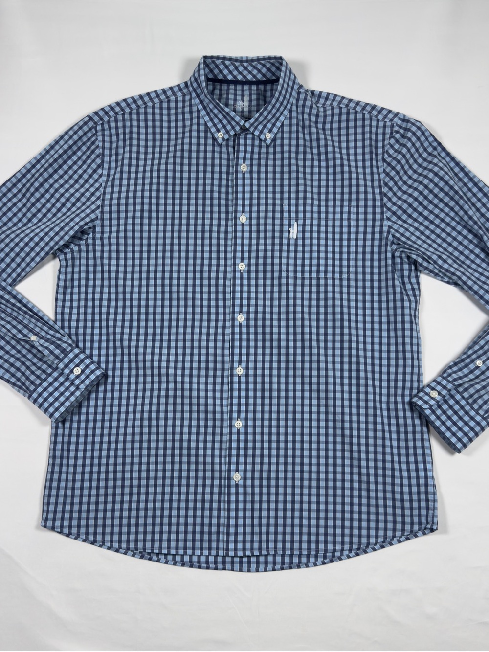 johnnie-O Navy and Light Blue Plaid Button-Down Shirt